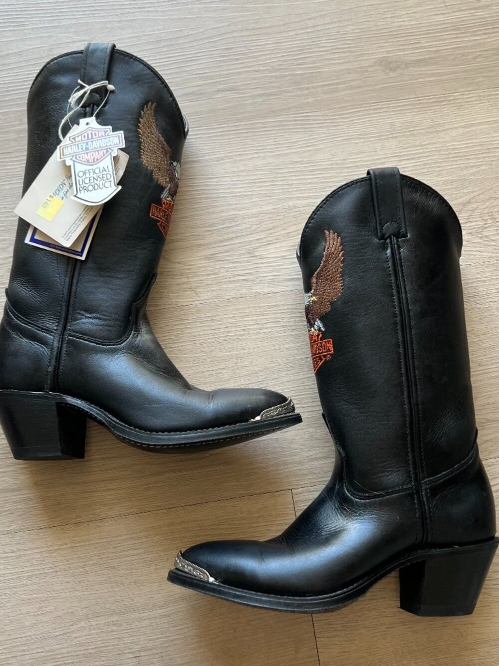 Harley Davidson Black Embroidered Eagle Faux Leather Cowboy Boots - Women's 7